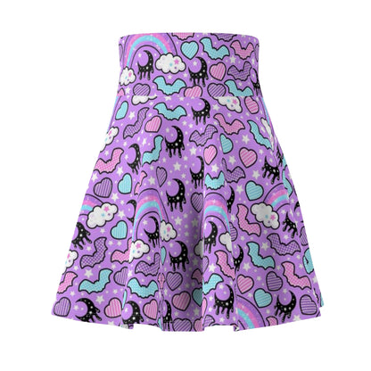 Rainbow Spooky Bats Purple High Waist Skater Skirt