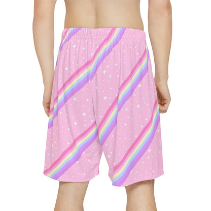 Kawaii Sparkle Cake Rainbow Beam Men's Gym Shorts