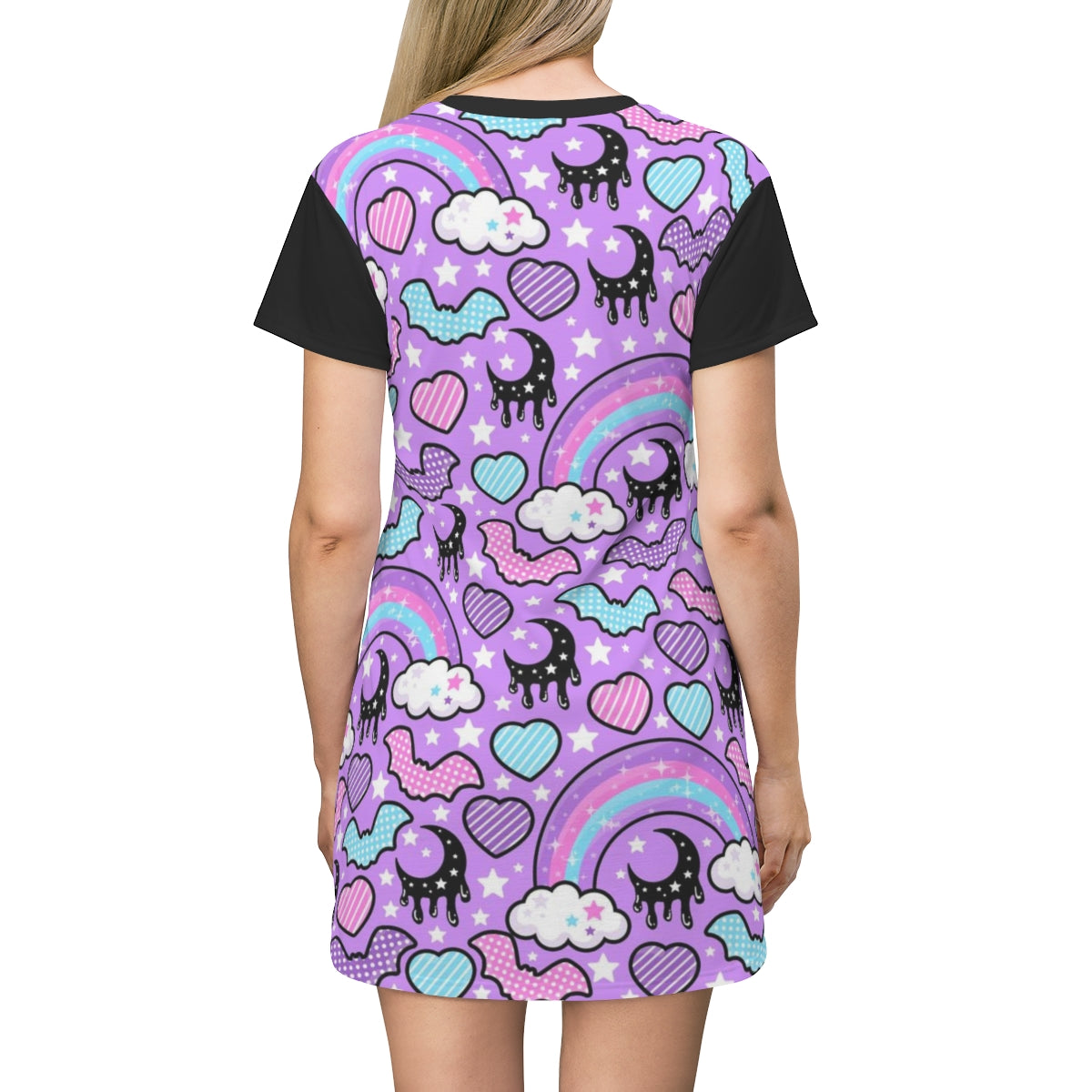 Rainbow Spooky Bats Purple All Over Print T-Shirt Mini Dress