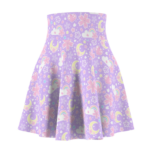 Cherry Blossom Dreams Purple High Waist Skater Skirt