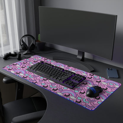 Rainbow Spooky Bats Pink LED Gaming Mouse Pad