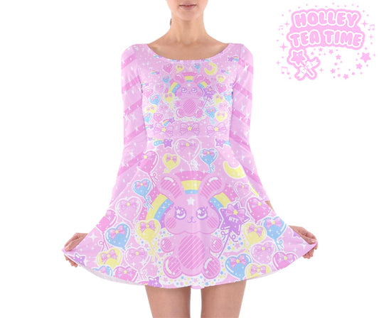 Bubblegum Bunny long sleeve skater dress [made to order]