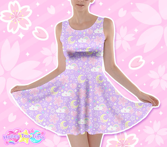 Cherry Blossom Dreams Purple Skater Dress [Made-To-Order]