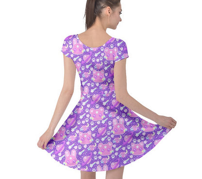 Cosmic Cuties Purple cap sleeve skater dress [made to order]