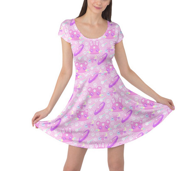 Cosmic Cuties Pink cap sleeve skater dress [made to order]