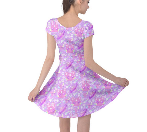 Cosmic Cuties Lilac cap sleeve skater dress [made to order]