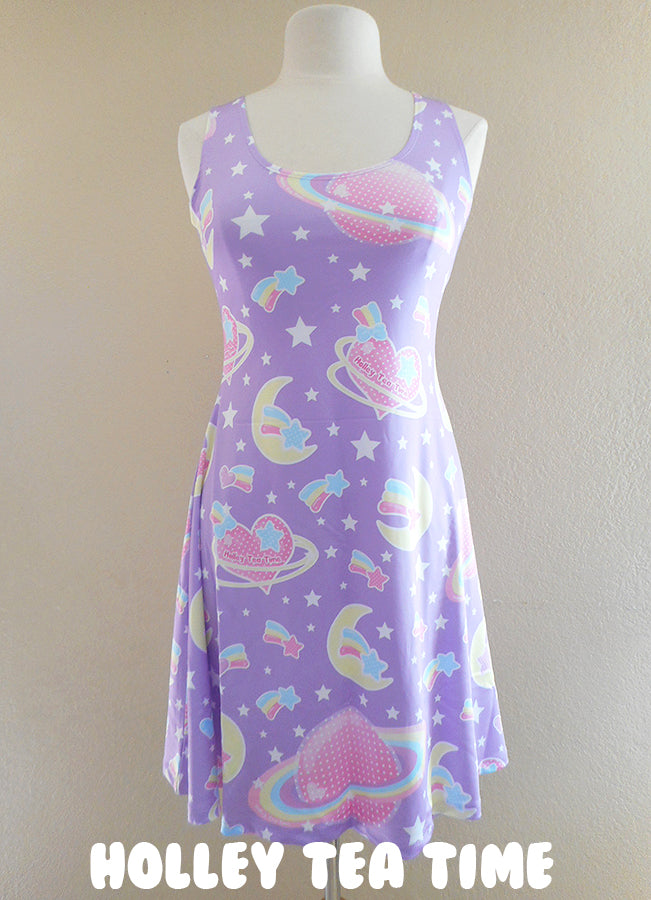 Saturn's wish purple sleeveless skater dress [made to order]