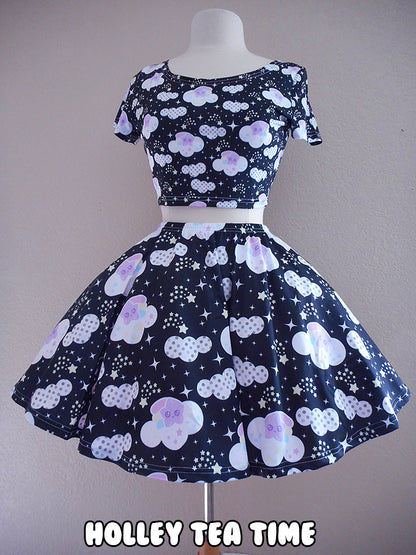Shooting Star Clouds Black Skater Skirt [Made To Order]