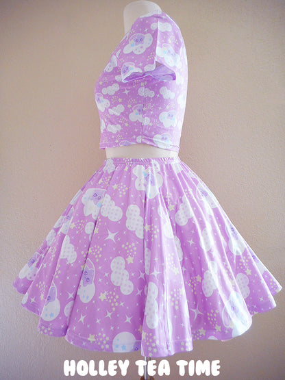Shooting Star Clouds Pink  Skater Skirt [Made To Order]