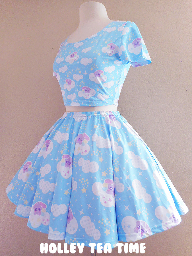 Shooting Star Clouds Blue Skater Skirt [Made To Order]