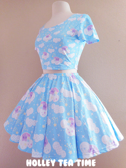 Shooting Star Clouds Blue Skater Skirt [Made To Order]