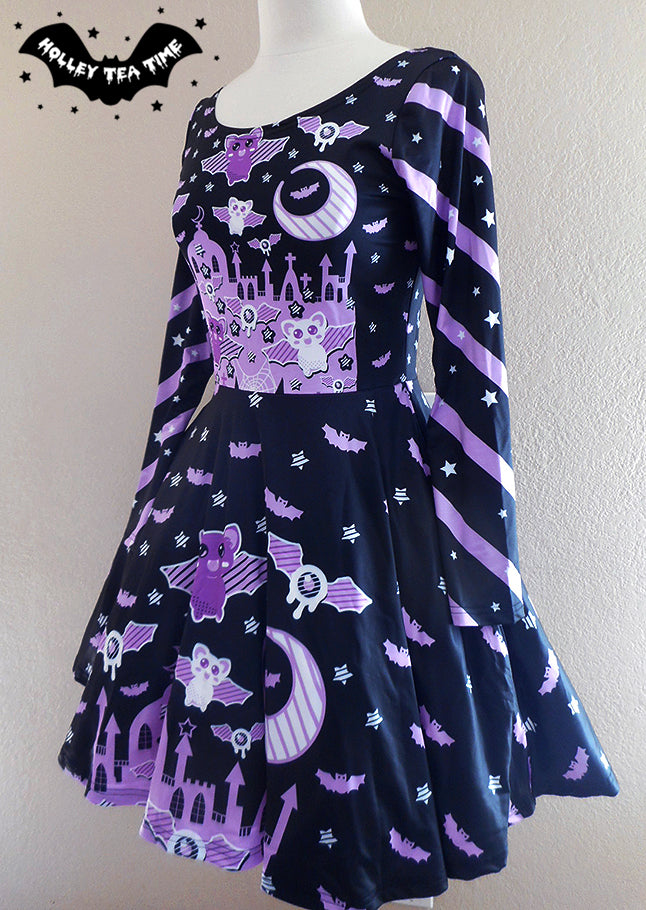 Spooky bats long sleeve skater dress [made to order]