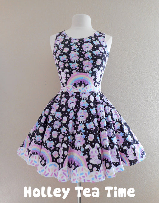 Rainbow sweets black skater dress [made to order]