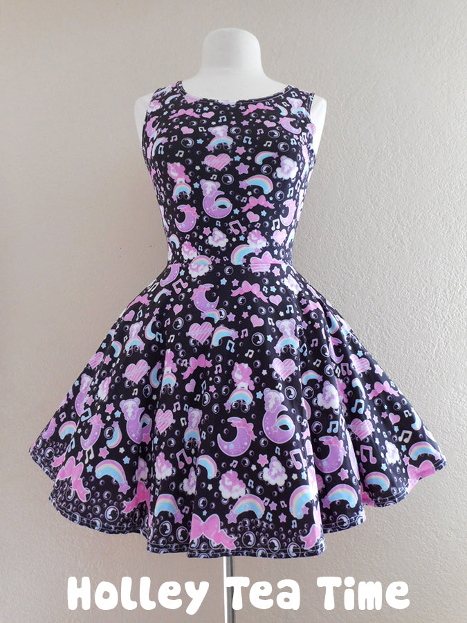 Bubbly dreams black skater dress [made to order]