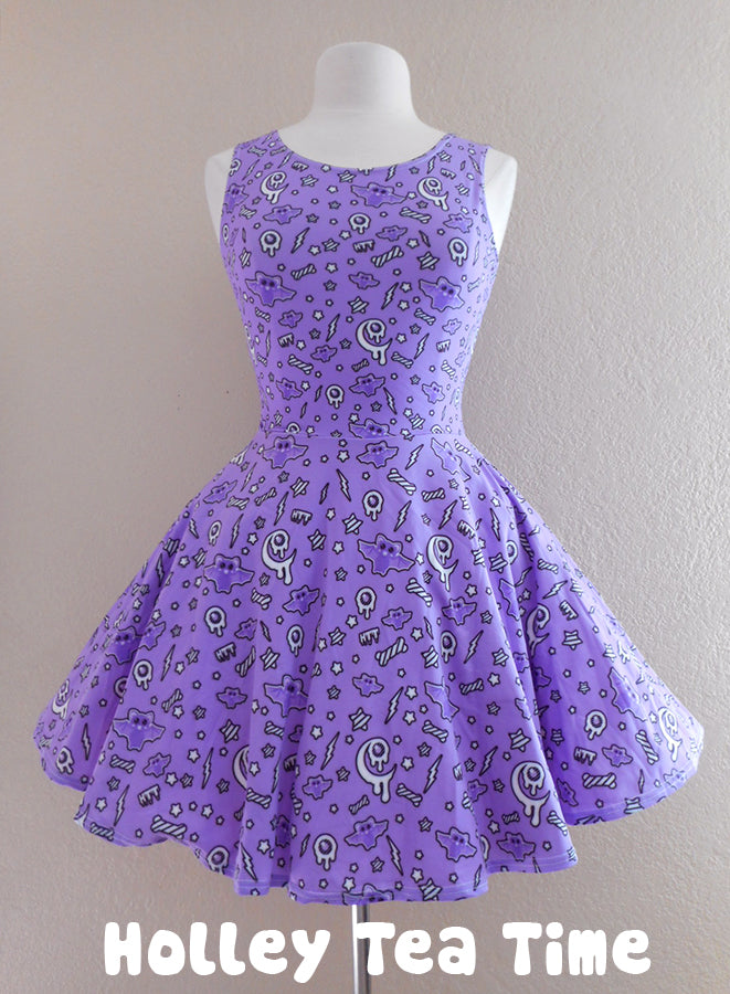 Milky bat night purple skater dress [made to order]