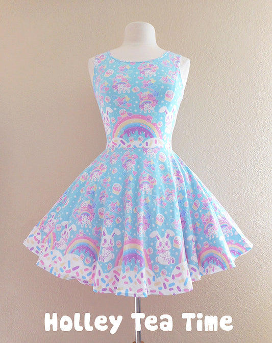Rainbow sweets mint skater dress [made to order]