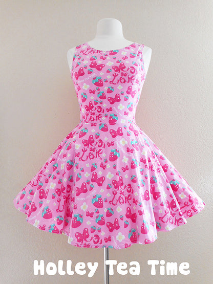 Strawberry ribbon skater dress [made to order] – Holley Tea Time