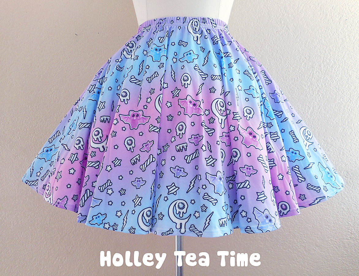 Milky pastel bat night skater skirt [made to order]