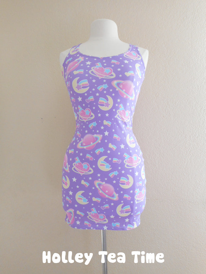 Saturn's Wish Purple Bodycon Dress [made to order]
