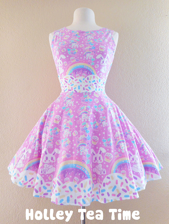 Rainbow sweets pink skater dress [made to order]