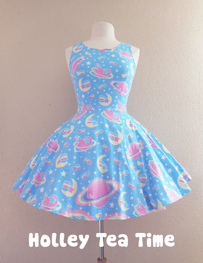 Saturn's wish blue skater dress [made to order]