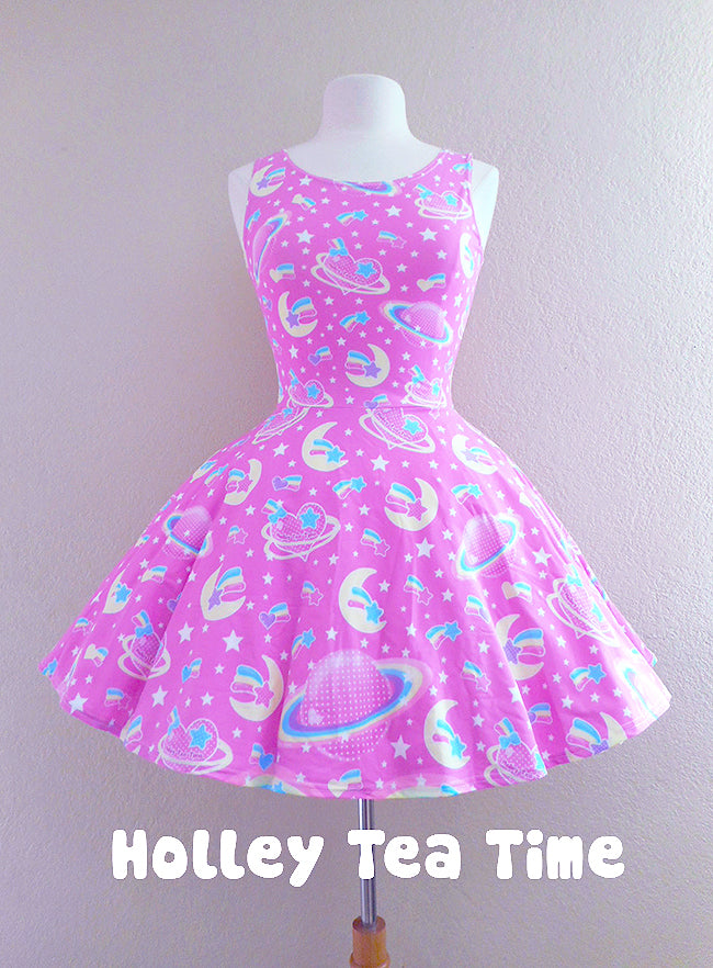 Saturn's wish pink skater dress [made to order]