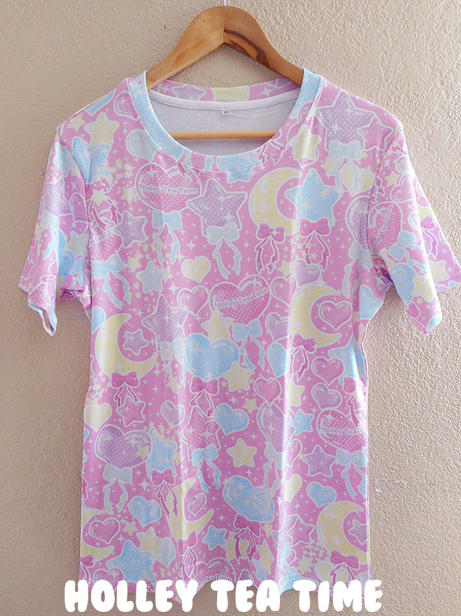 Pastel party pink all over print t-shirt [made to order]