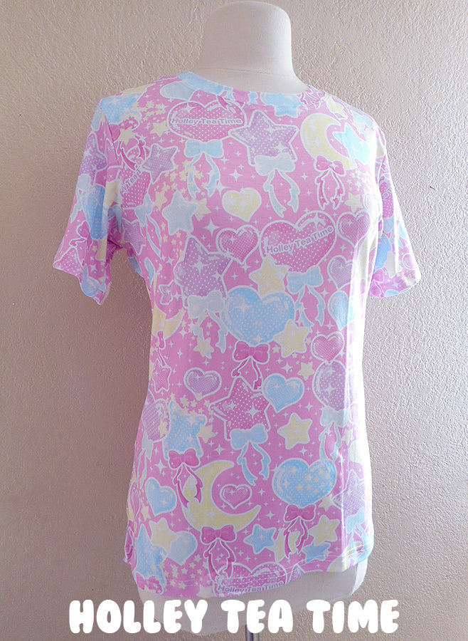 Pastel party pink all over print t-shirt [made to order]