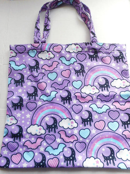 Rainbow Spooky Bats Purple Tote Bag [Made To Order]