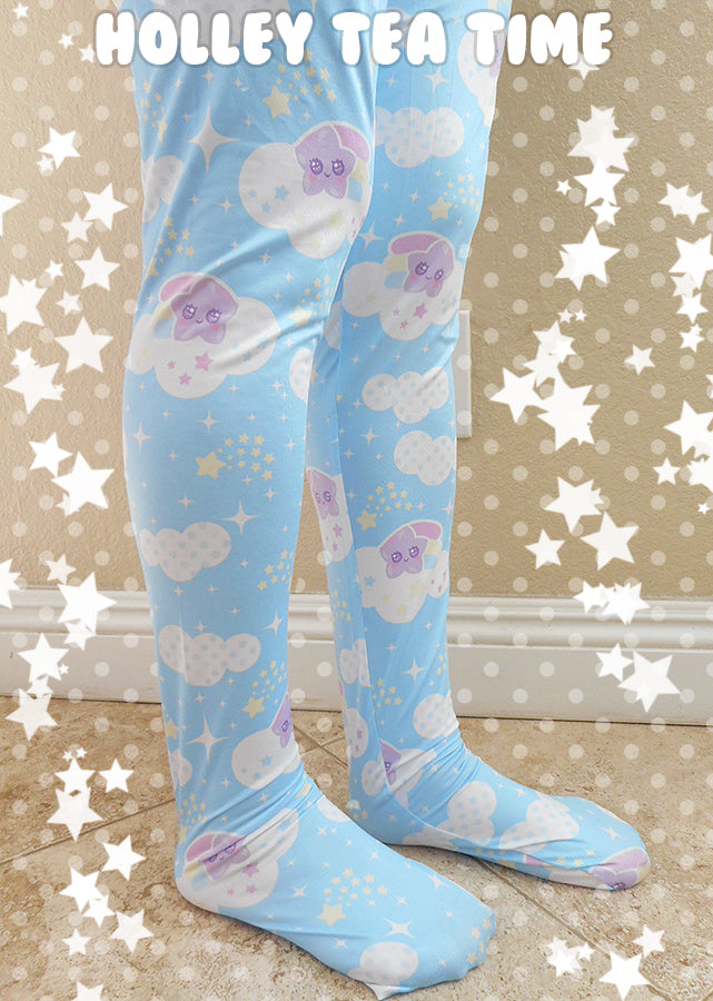 Shooting Star Clouds blue tights [made to order]