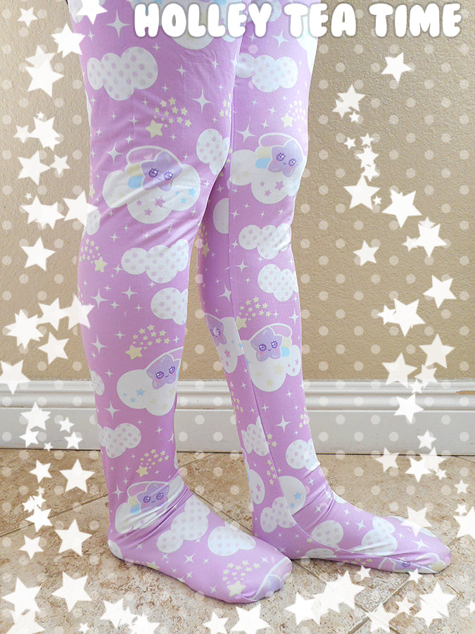 Shooting Star Clouds pink tights [made to order]