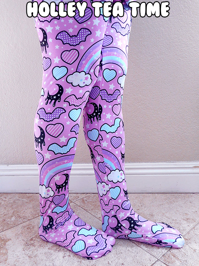 Rainbow Spooky Bats pink tights [made to order]