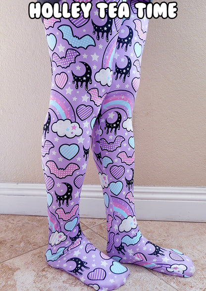 Rainbow Spooky Bats purple tights [made to order]