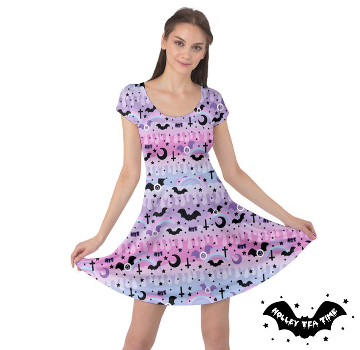 Dripping sky cap sleeve skater dress [made to order]