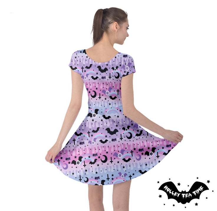 Dripping sky cap sleeve skater dress [made to order]