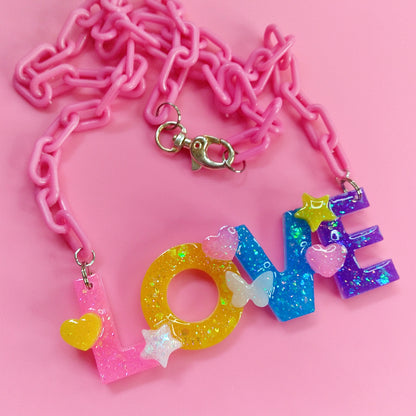 COLORFUL LOVE NECKLACE - CHUNKY PINK CHAIN