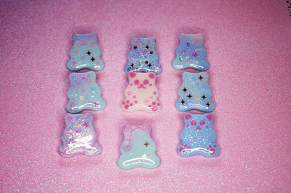 Cutie Sparkle Blue Bear Pin (Pink Glitter Smile)