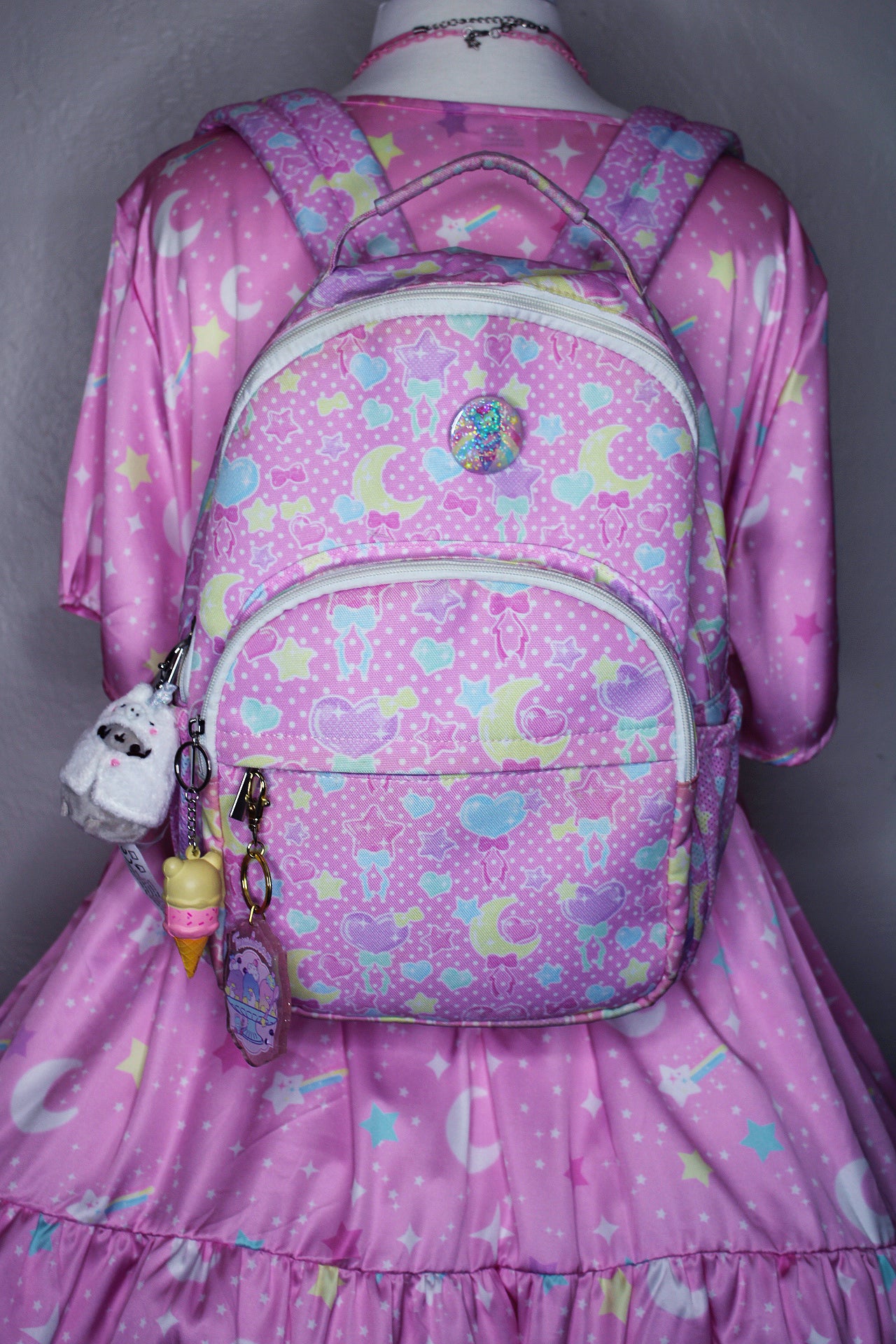 Pastel Party pink rounded multi pocket backpack [made to order]