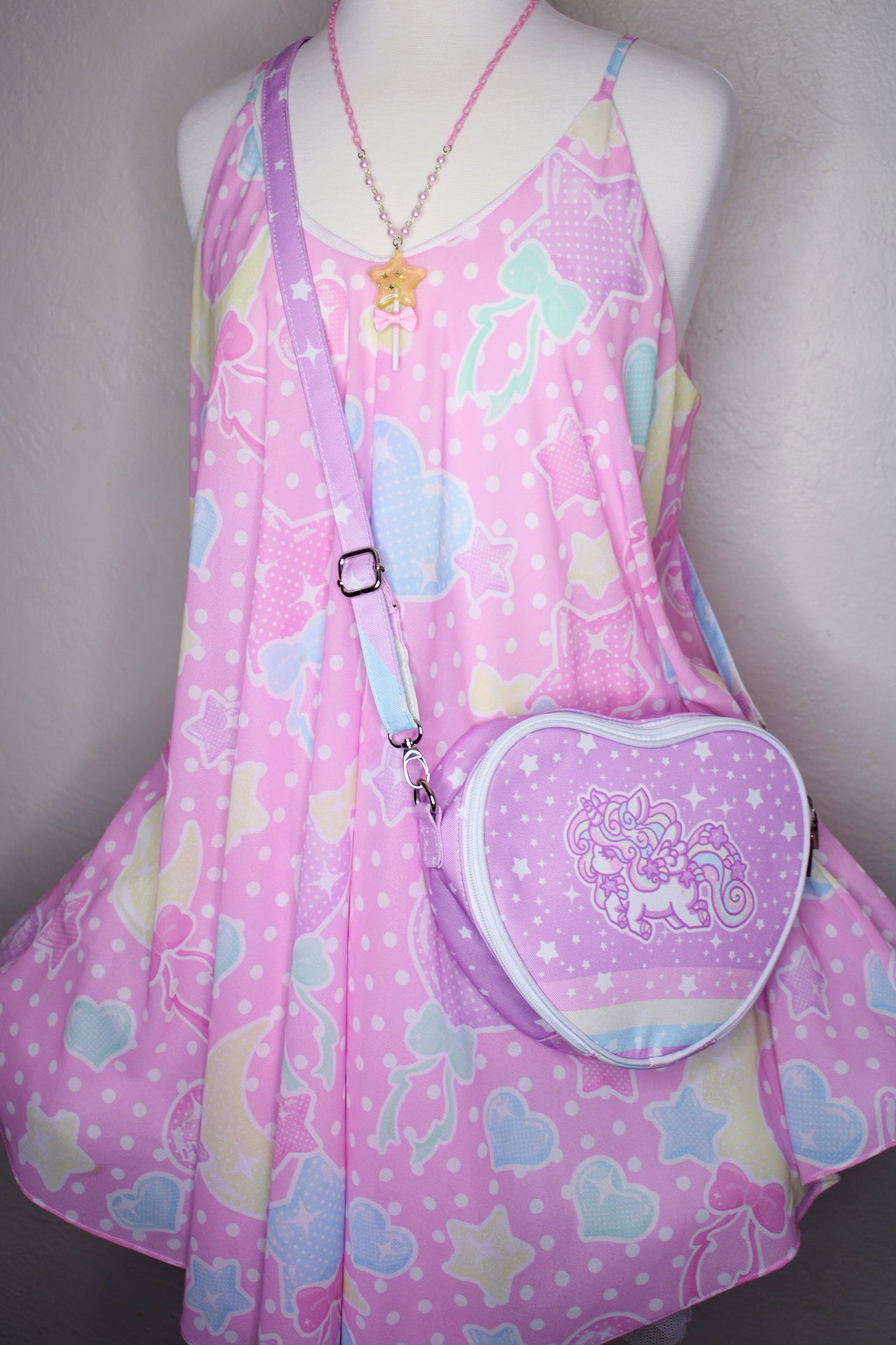 Rainbow stardust unicorn purple heart shaped shoulder bag [made to order]