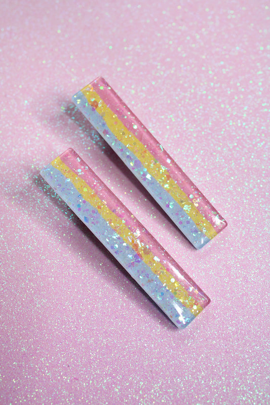 Rainbow Glitter Sparkle Small Hair Clips (Set of 2)