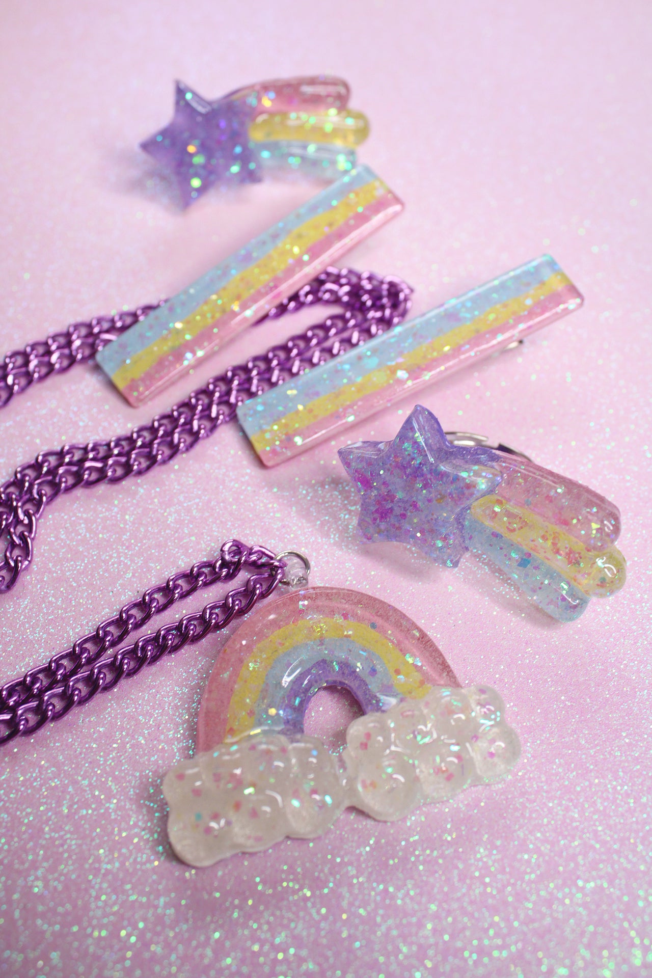 Rainbow Glitter Sparkle Small Hair Clips (Set of 2)