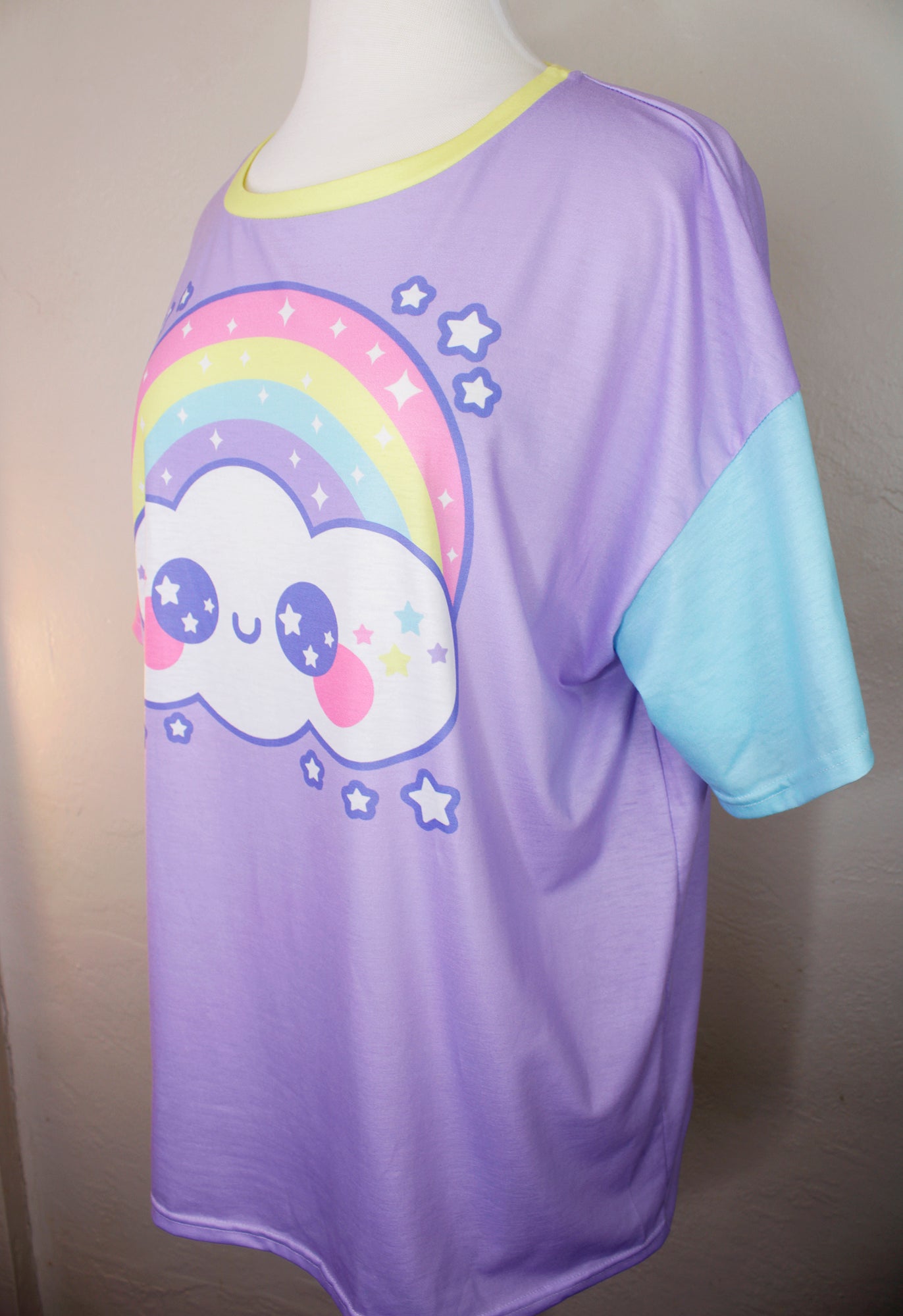 Happy Rainbow Cloud Purple Women's Drop Shoulder T-Shirt
