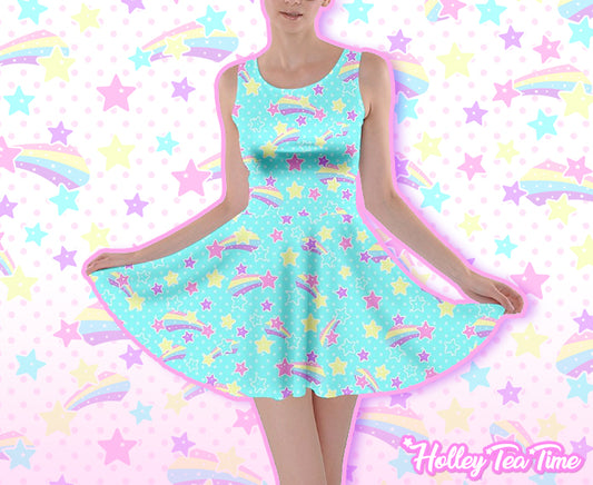 Starry Party Blue Skater Dress [Made To Order]