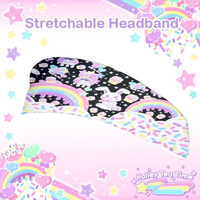 Rainbow Sweets Bunny Black Stretchable Headband [Made To Order]