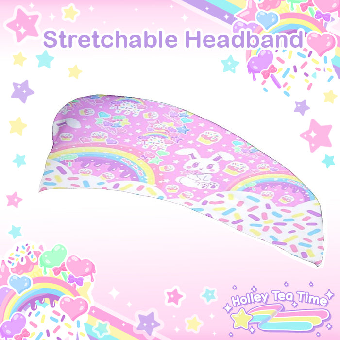 Rainbow Sweets Bunny Pink Stretchable Headband [Made To Order]