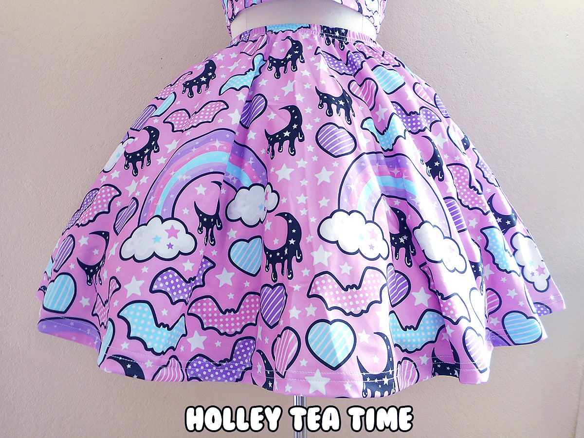 Rainbow spooky bats pink skater skirt [made to order]