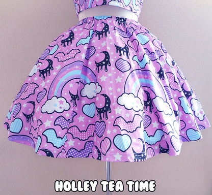 Rainbow spooky bats pink skater skirt [made to order]
