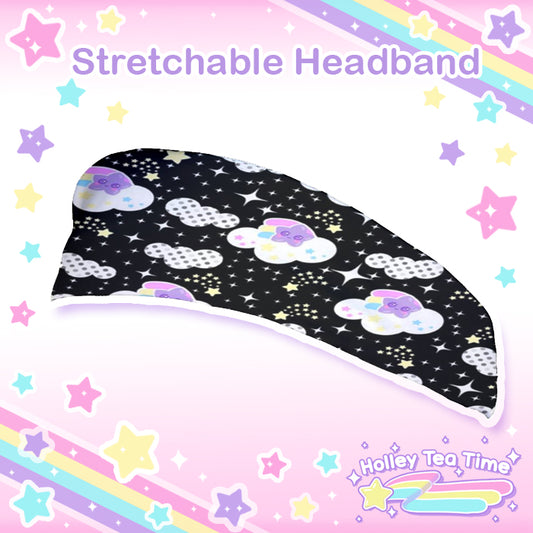 Shooting Star Clouds black stretchable headband [made to order]