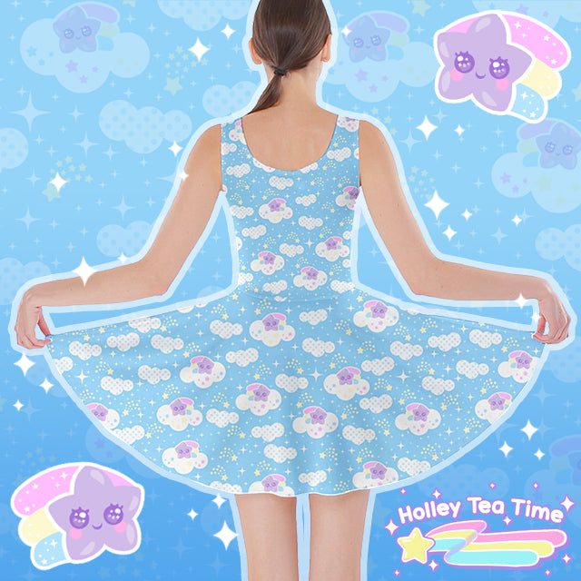 Shooting Star Clouds Blue Skater Dress [Made To Order]