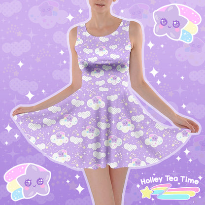 Shooting Star Clouds Purple Skater Dress [Made To Order]